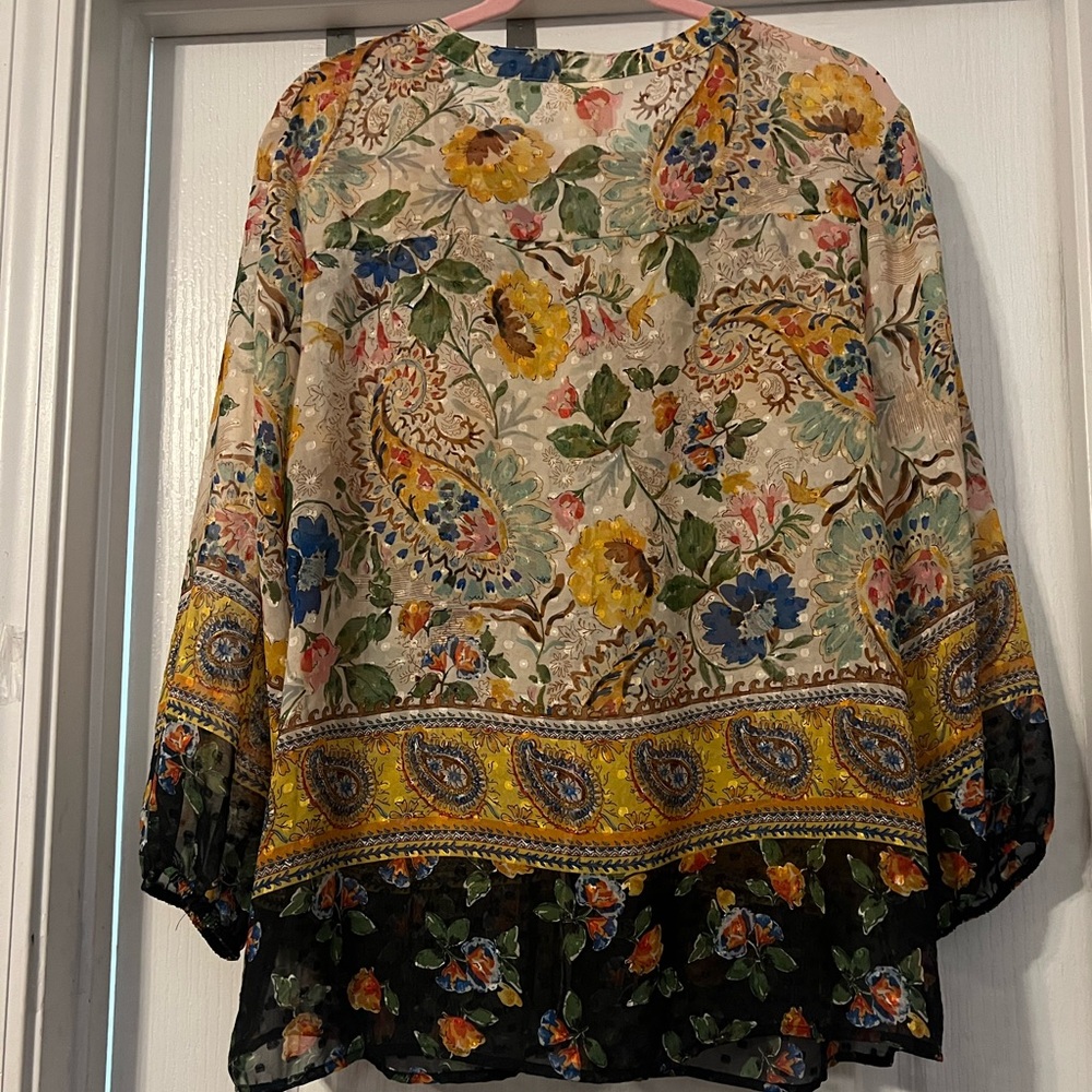 Fig and Flower Multicolor Paisley Peasant Boho Blouse, XL - Picture 13 of 13